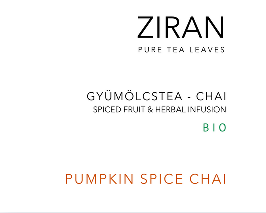 ZIRAN - kiváló minőségű, különleges, fűszeres gyümölcs tea - chai. Sütőtök alapú. Ellenőrzött bio alapanyagokból. 