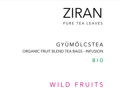 ZIRAN - kiváló minőségű, különleges, 100% bio gyümölcsdarabokból készült tea, kis piramis formájú filter tasakokban 